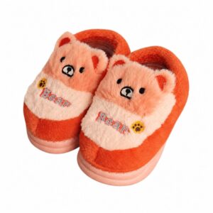 Pantufa Infantil Ursinho Laranja Menina Menino Antiderrapante Peluciada Quarto Inverno Frio Térmica Aconchegante
