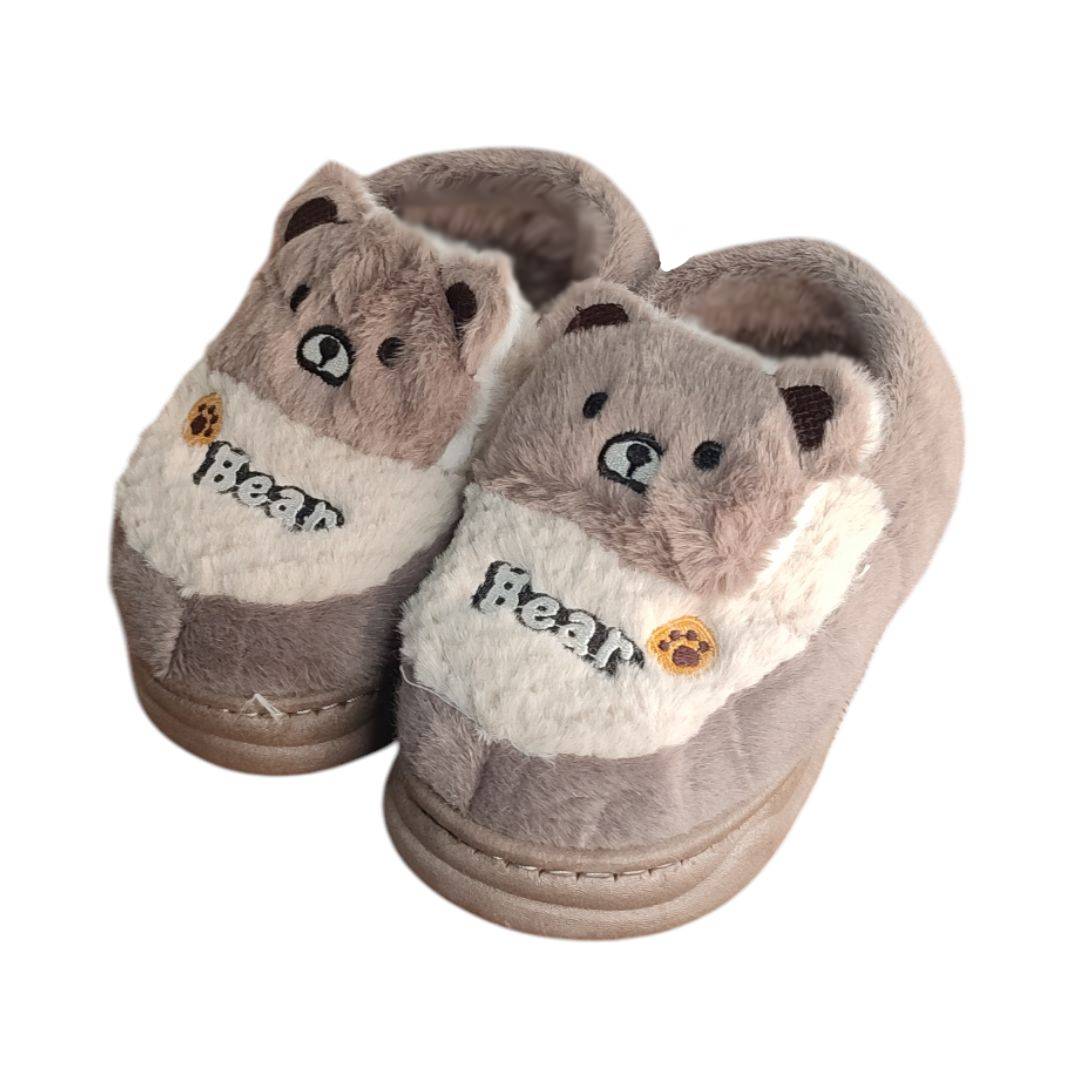 Pantufa Infantil Ursinho Marrom Bear Unissex Antiderrapante Peluciada Quarto Inverno Frio Térmica Aconchegante Chinelo