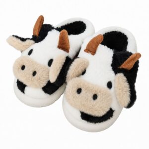 Pantufa Infantil Vaquinha Branco Chinelo Unissex Frio Menino Pelucia Inverno Criança Fazenda Aconchegante Menina Antider