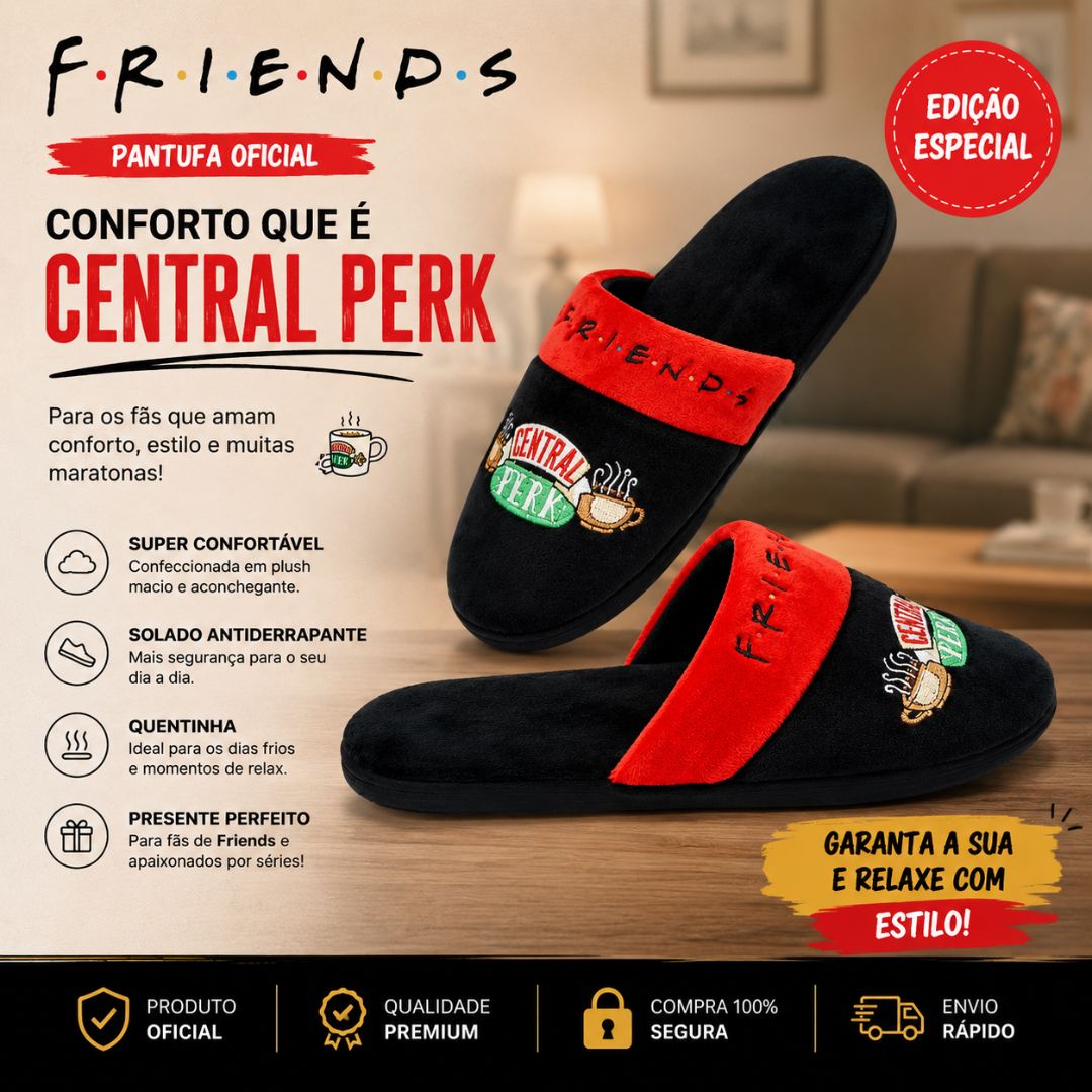 Pantufa Unissex Central Perk Preta Friends Série Estilosa Inverno Presente Filme Frio Quarto Fleece Confortavél Exclusiv - Imagem 2