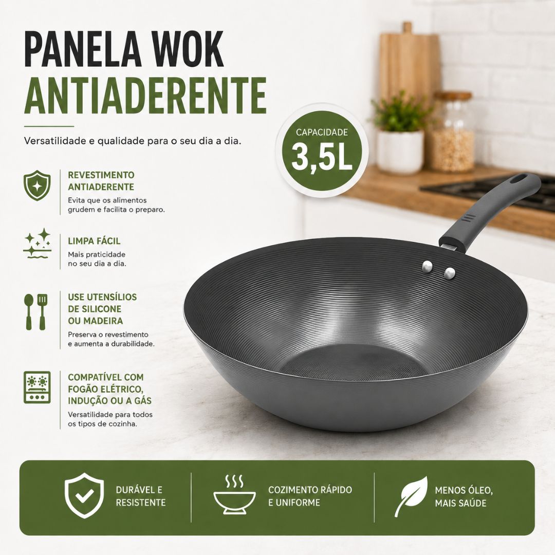 Panela Wok Grande 3,5L 30CM Cinza Profissional Gourmet Cozinha Jantar Almoço Salteados Legumes Carnes Presente Yaksoba - Imagem 2