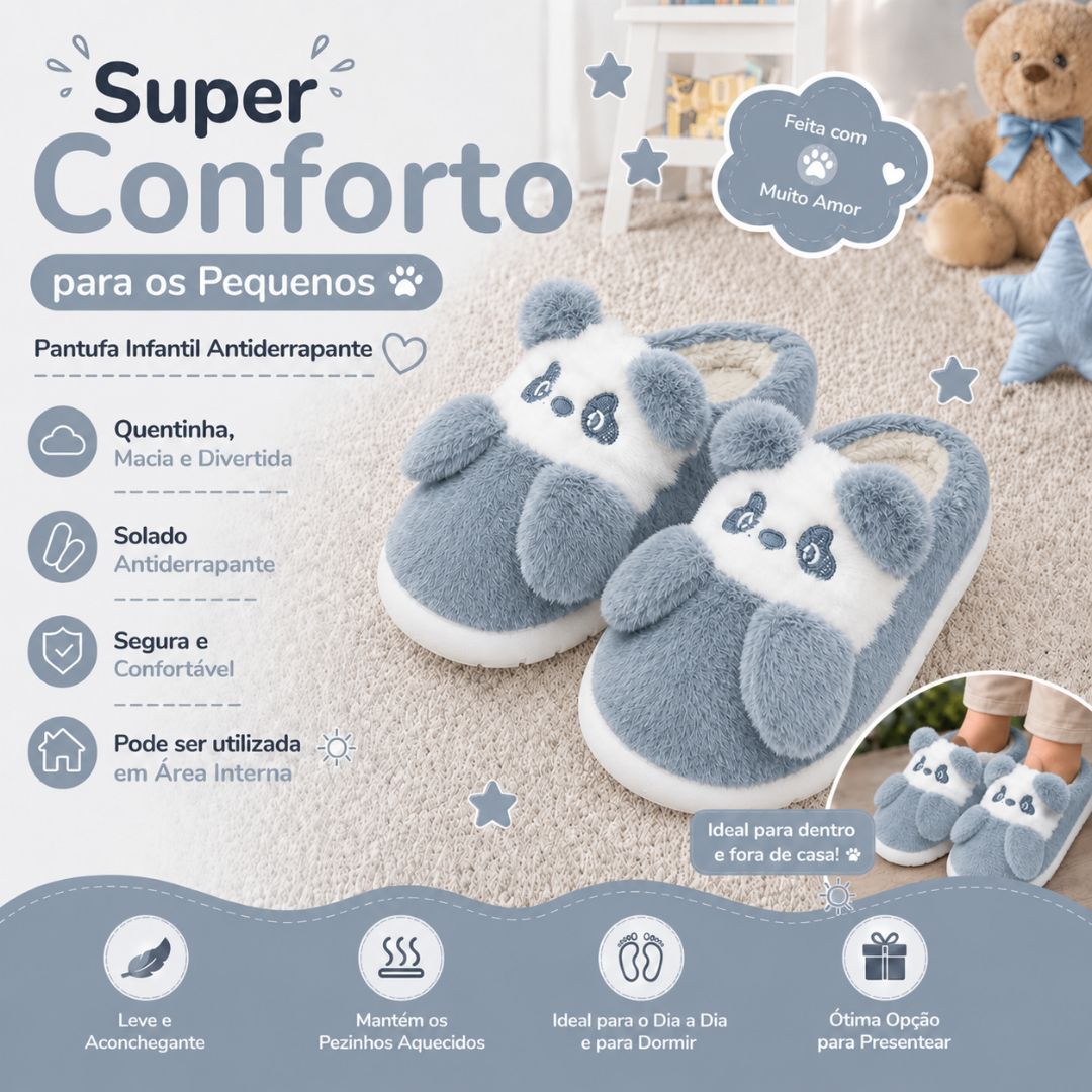 Pantufa Infantil Urso Panda Azul Frio Quarto Inverno Pelucia Menino Criança Aconchegante - Imagem 2