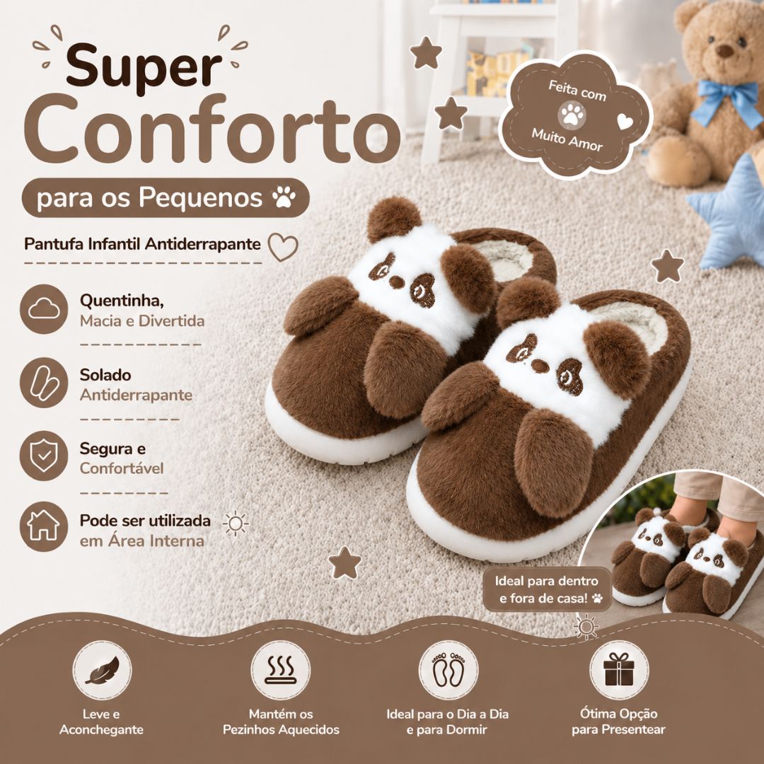 Pantufa Infantil Urso Panda Marrom Frio Quarto Inverno Pelucia Menino Menina Criança Aconchegante Térmica - Imagem 2