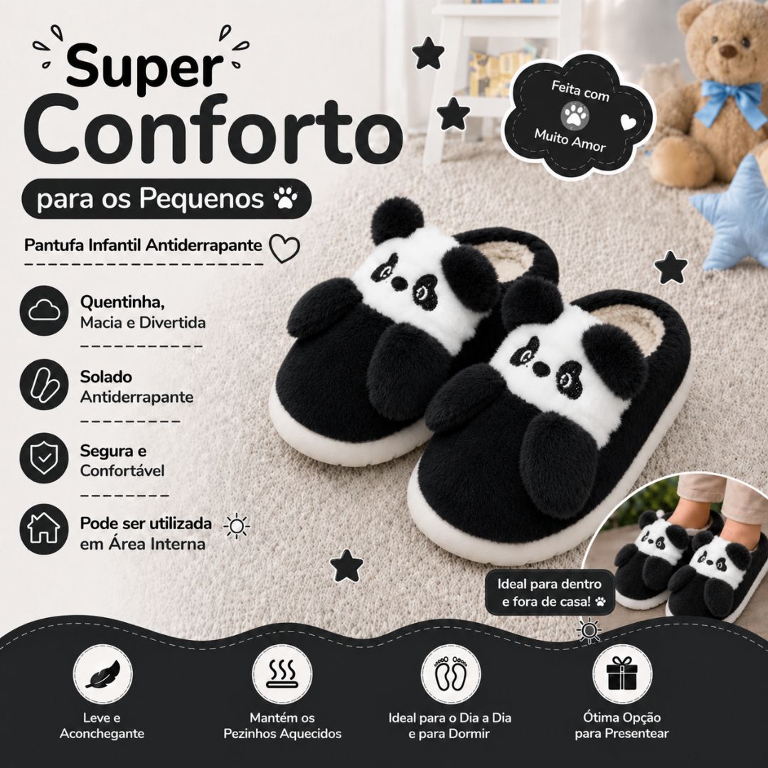 Pantufa Infantil Urso Panda Preto Frio Quarto Inverno Pelucia Menino Criança Aconchegante Térmica - Imagem 2