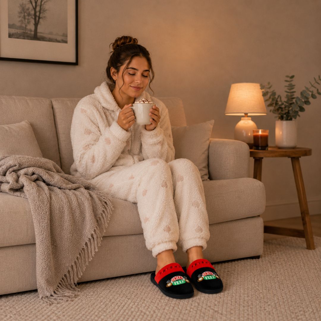 Pantufa Unissex Central Perk Preta Friends Série Estilosa Inverno Presente Filme Frio Quarto Fleece Confortavél Exclusiv - Imagem 3