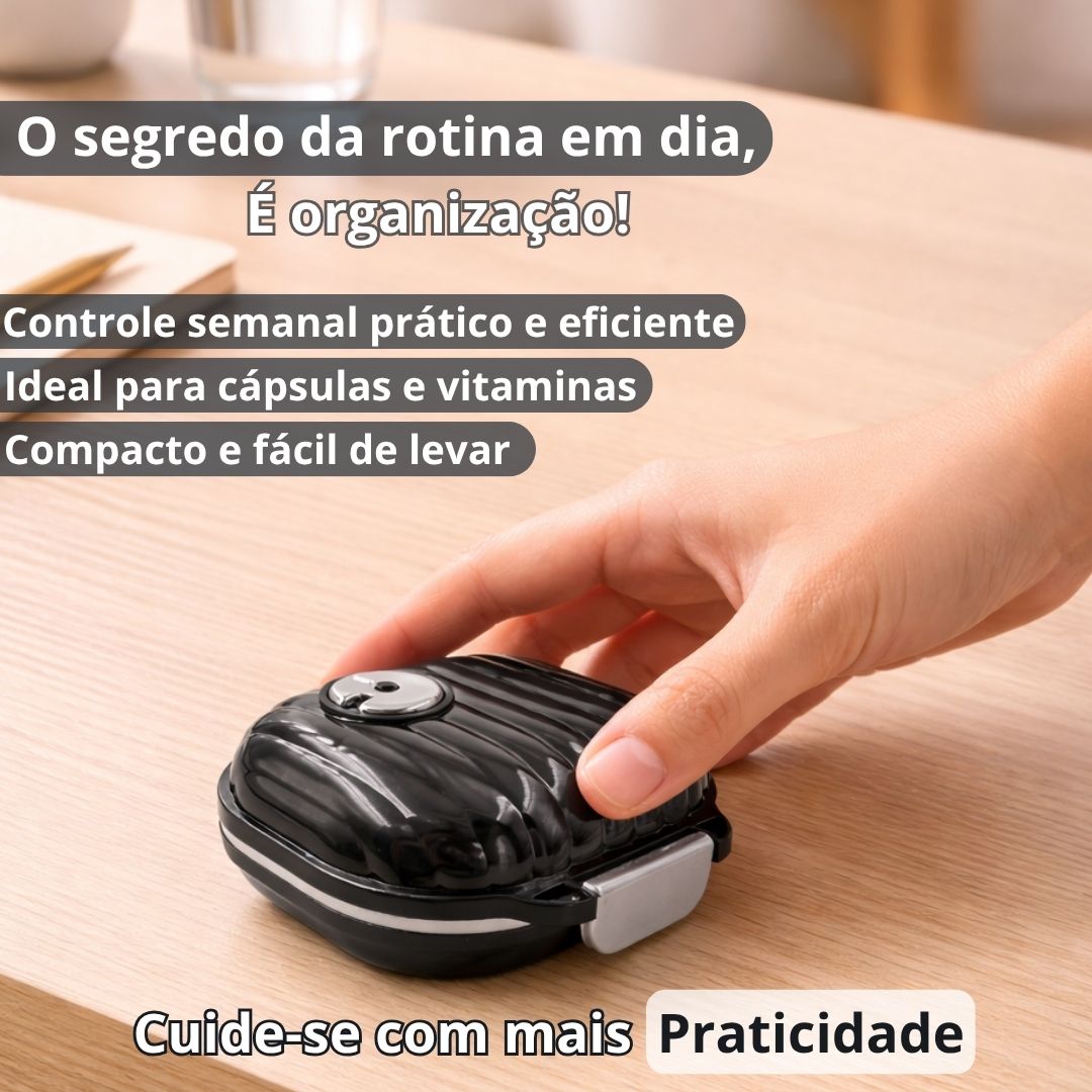 Caixa Comprimidos 7 Dias Preto Off White Porta Remédio Portátil Viagem Passeio - Imagem 3