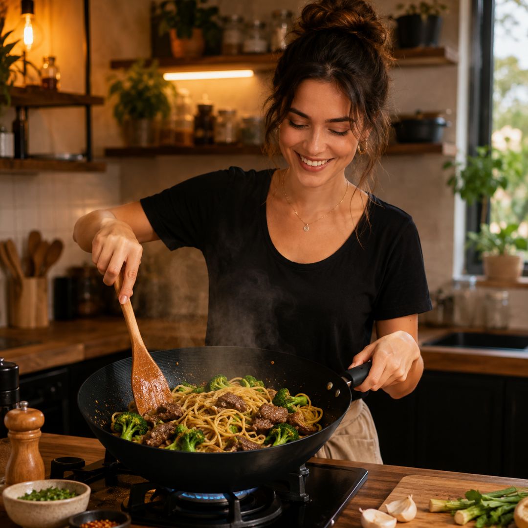 Panela Wok Grande 3,5L 30CM Profissional Gourmet Cozinha Jantar Almoço Salteados Legumes Carnes Presente - Imagem 3