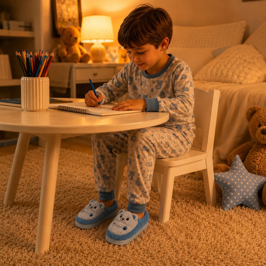 Pantufa Infantil Ursinho Azul Peluciada Menino Frio Quarto Inverno Antiderrapante  Térmica - Imagem 3