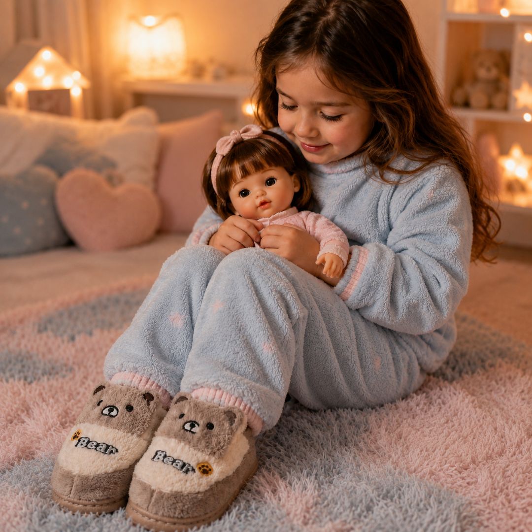 Pantufa Infantil Ursinho Marrom Bear Unissex Antiderrapante Peluciada Quarto Inverno Frio Térmica Aconchegante Chinelo - Imagem 3