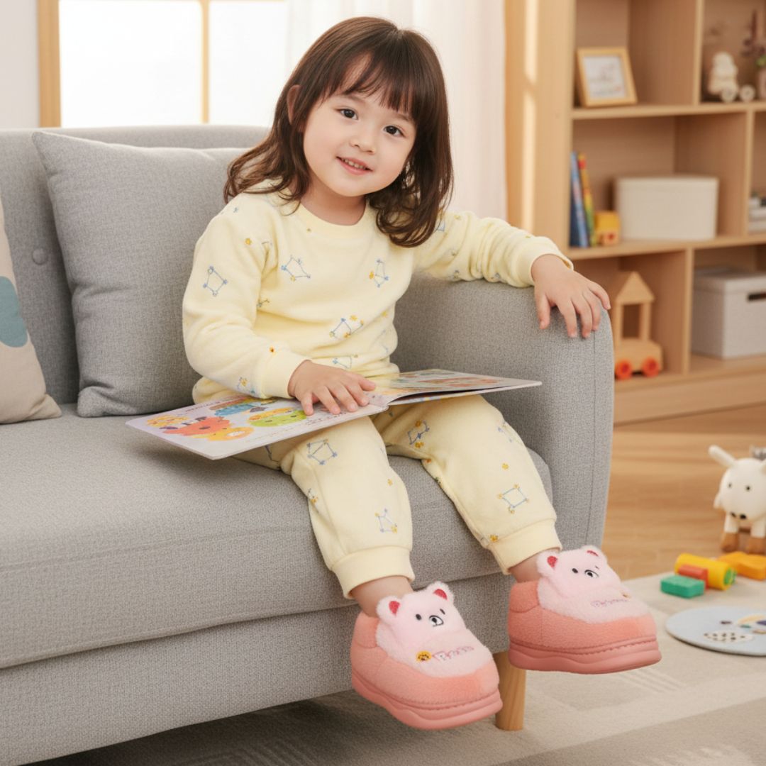 Pantufa Infantil Ursinho Rosa Bear Menina Antiderrapante Peluciada Quarto Inverno Frio Térmica Aconchegante Antiderrapan - Imagem 4