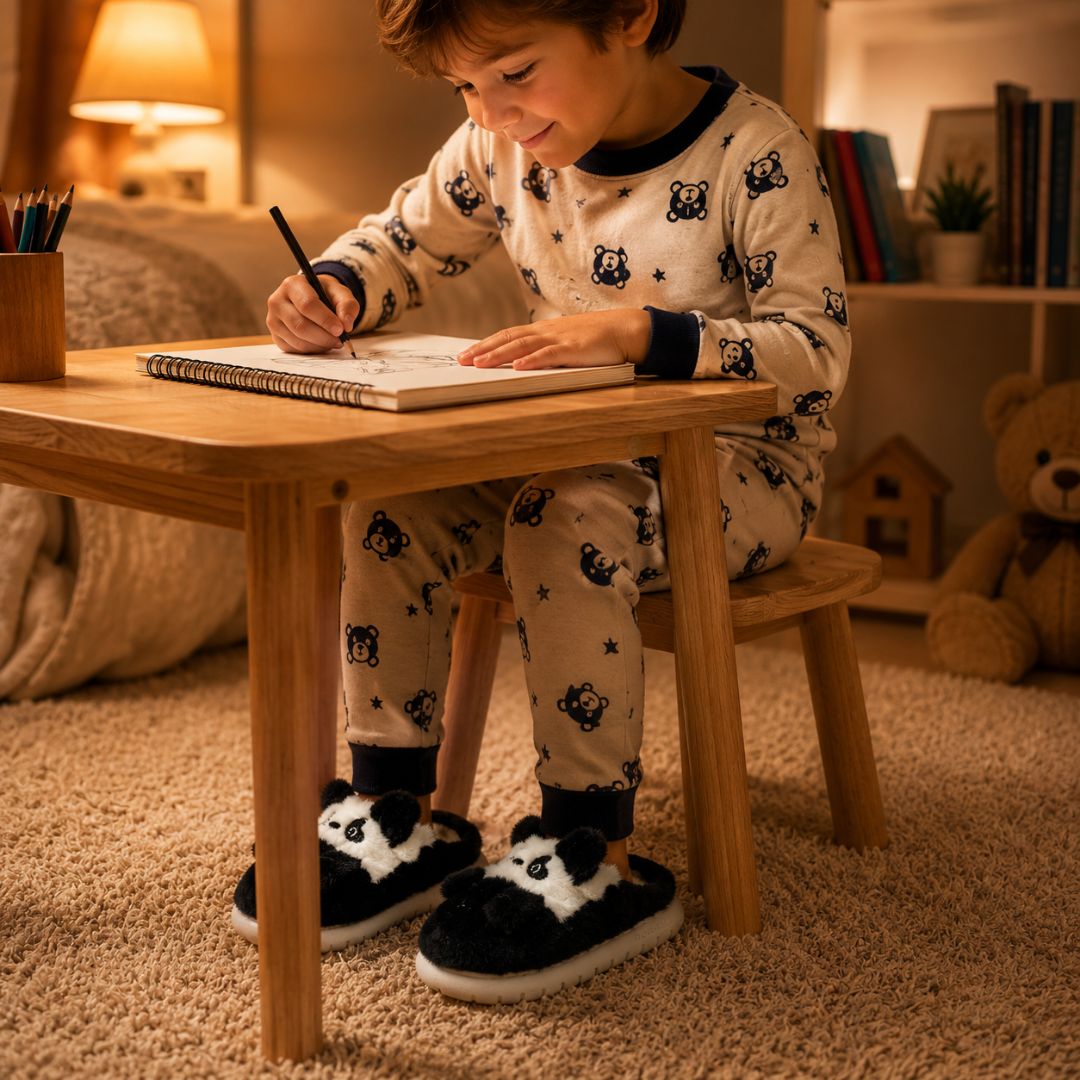 Pantufa Infantil Urso Panda Preto Frio Quarto Inverno Pelucia Menino Criança Aconchegante Térmica - Imagem 3