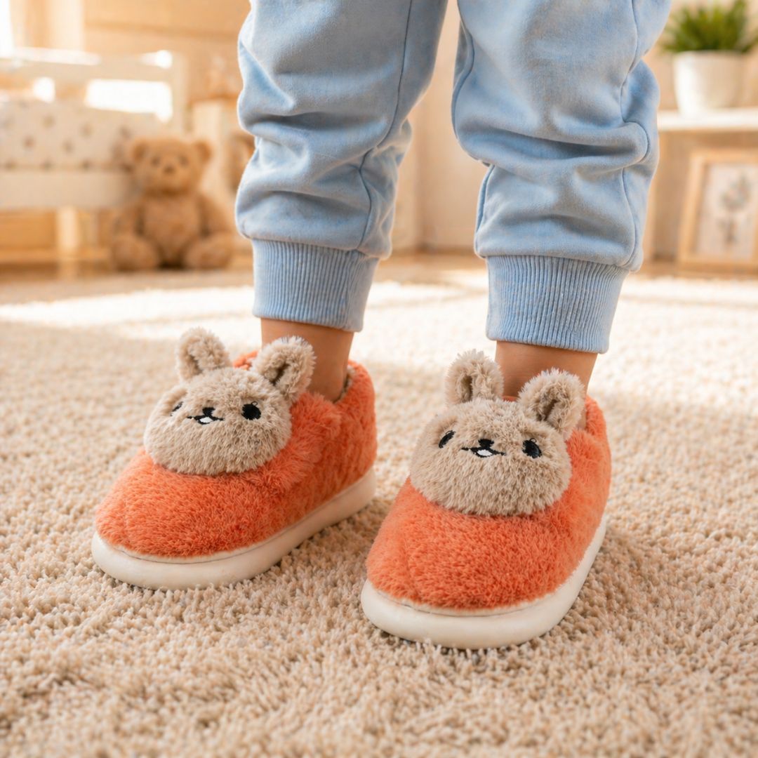 Pantufa Infantil Coelho Laranja Criança Quarto Frio Inverno Antiderrapante Pelucia Comfort Menino Menina - Imagem 3