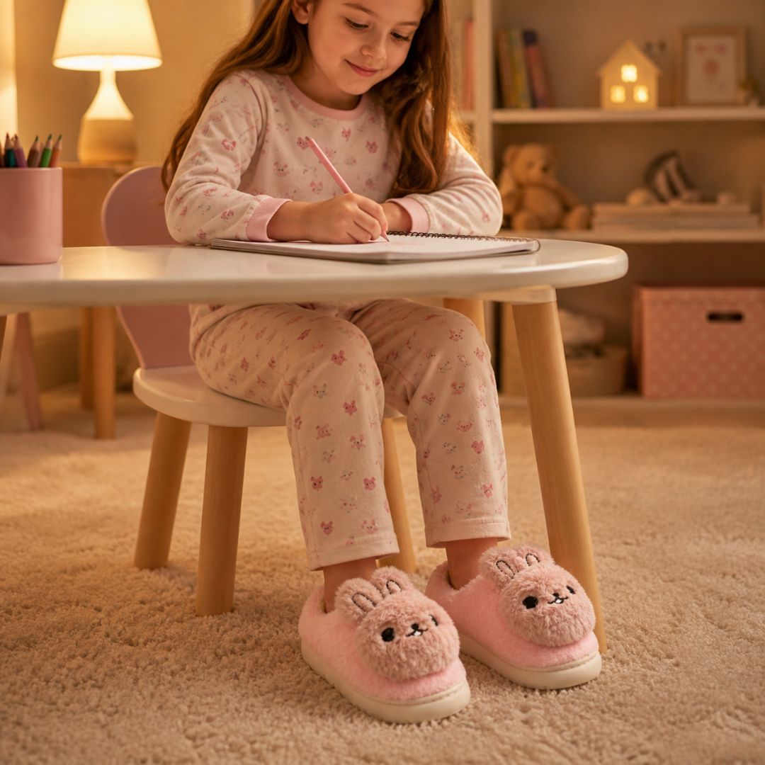 Pantufa Infantil Coelho Rosa Criança Quarto Frio Inverno Antiderrapante Pelucia Comfort  Menina - Imagem 3