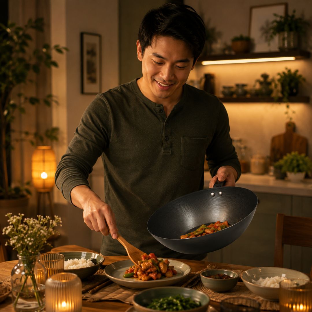 Panela Wok Grande 3,5L 30CM Cinza Profissional Gourmet Cozinha Jantar Almoço Salteados Legumes Carnes Presente Yaksoba - Imagem 4