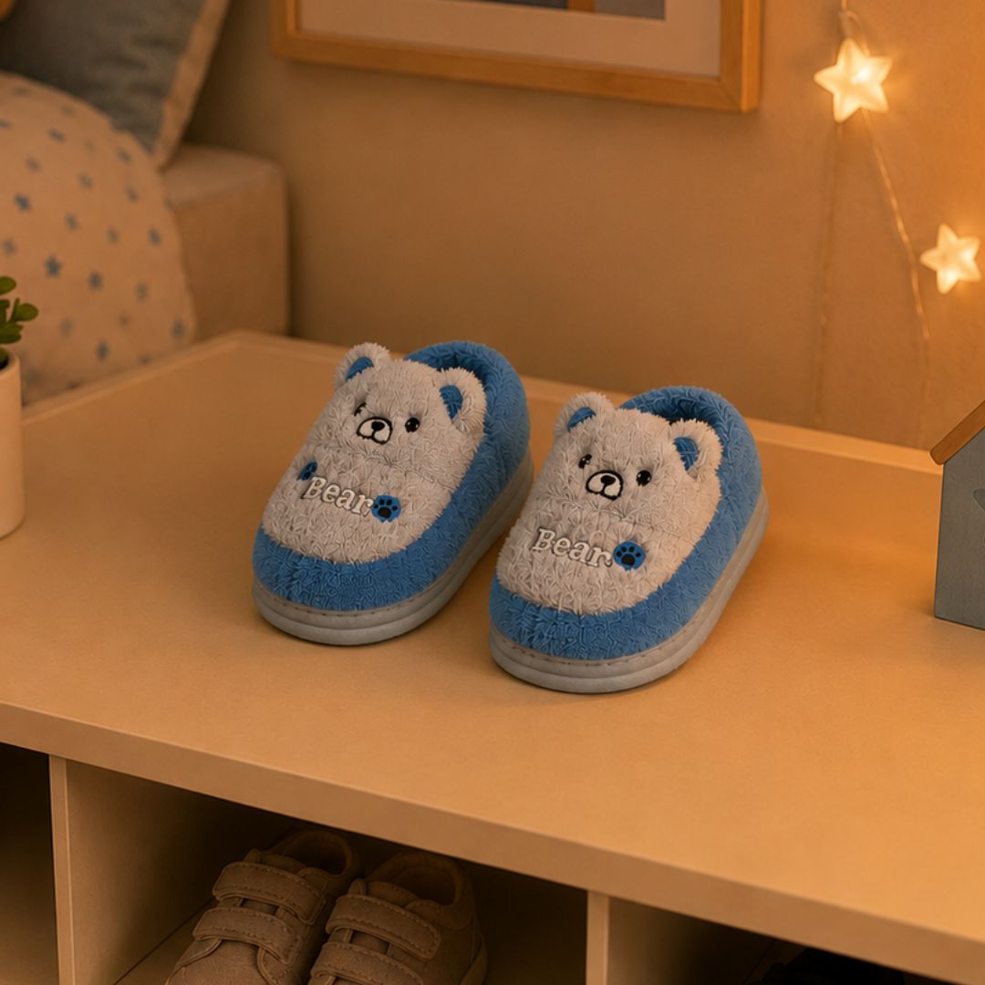 Pantufa Infantil Ursinho Azul Peluciada Menino Frio Quarto Inverno Antiderrapante  Térmica - Imagem 4