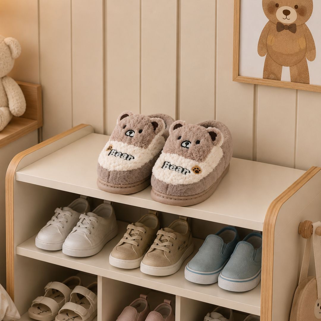 Pantufa Infantil Ursinho Marrom Bear Unissex Antiderrapante Peluciada Quarto Inverno Frio Térmica Aconchegante Chinelo - Imagem 4