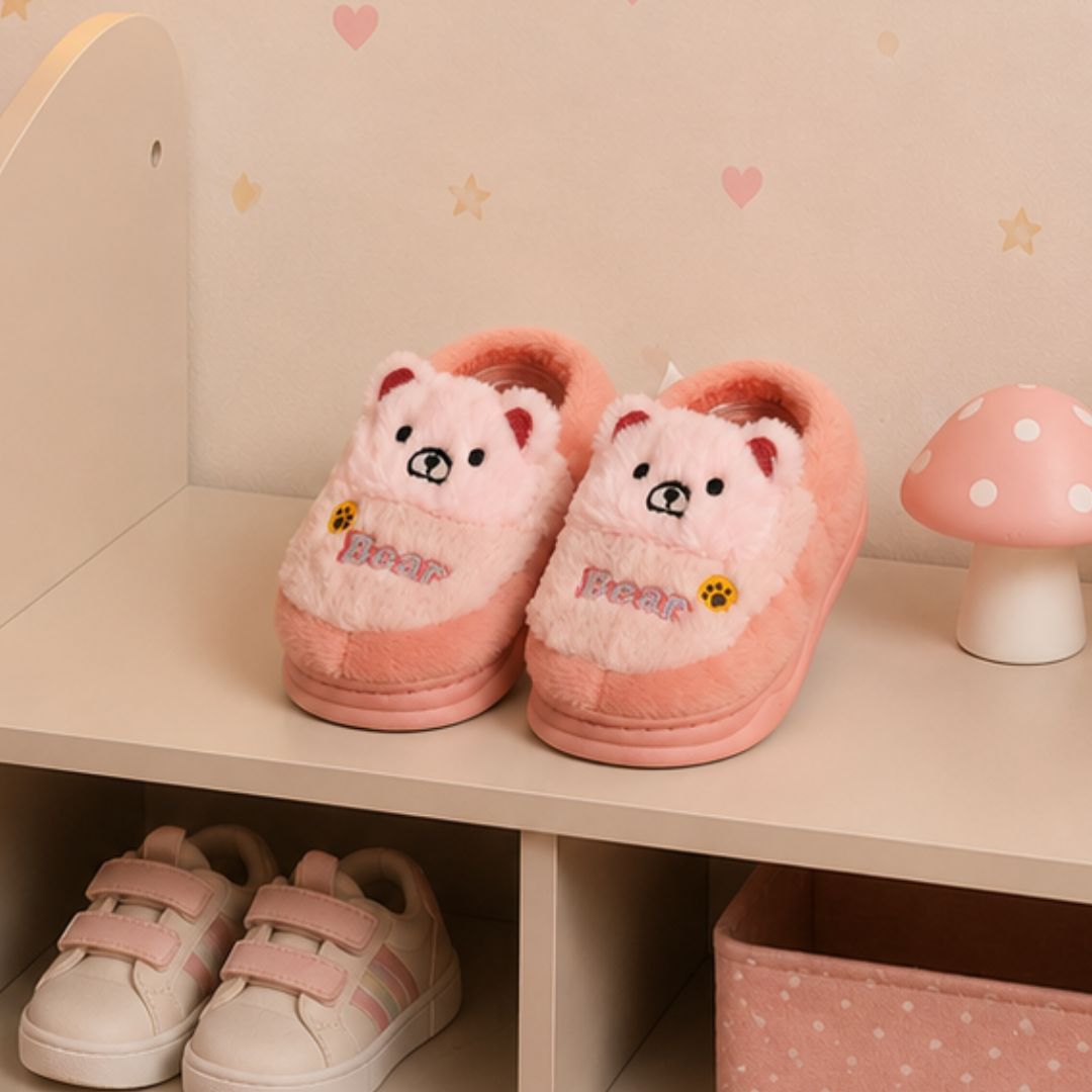 Pantufa Infantil Ursinho Rosa Bear Menina Antiderrapante Peluciada Quarto Inverno Frio Térmica Aconchegante Antiderrapan - Imagem 3