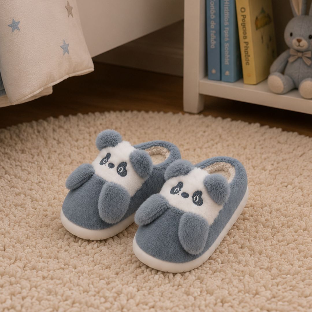 Pantufa Infantil Urso Panda Azul Frio Quarto Inverno Pelucia Menino Criança Aconchegante - Imagem 4