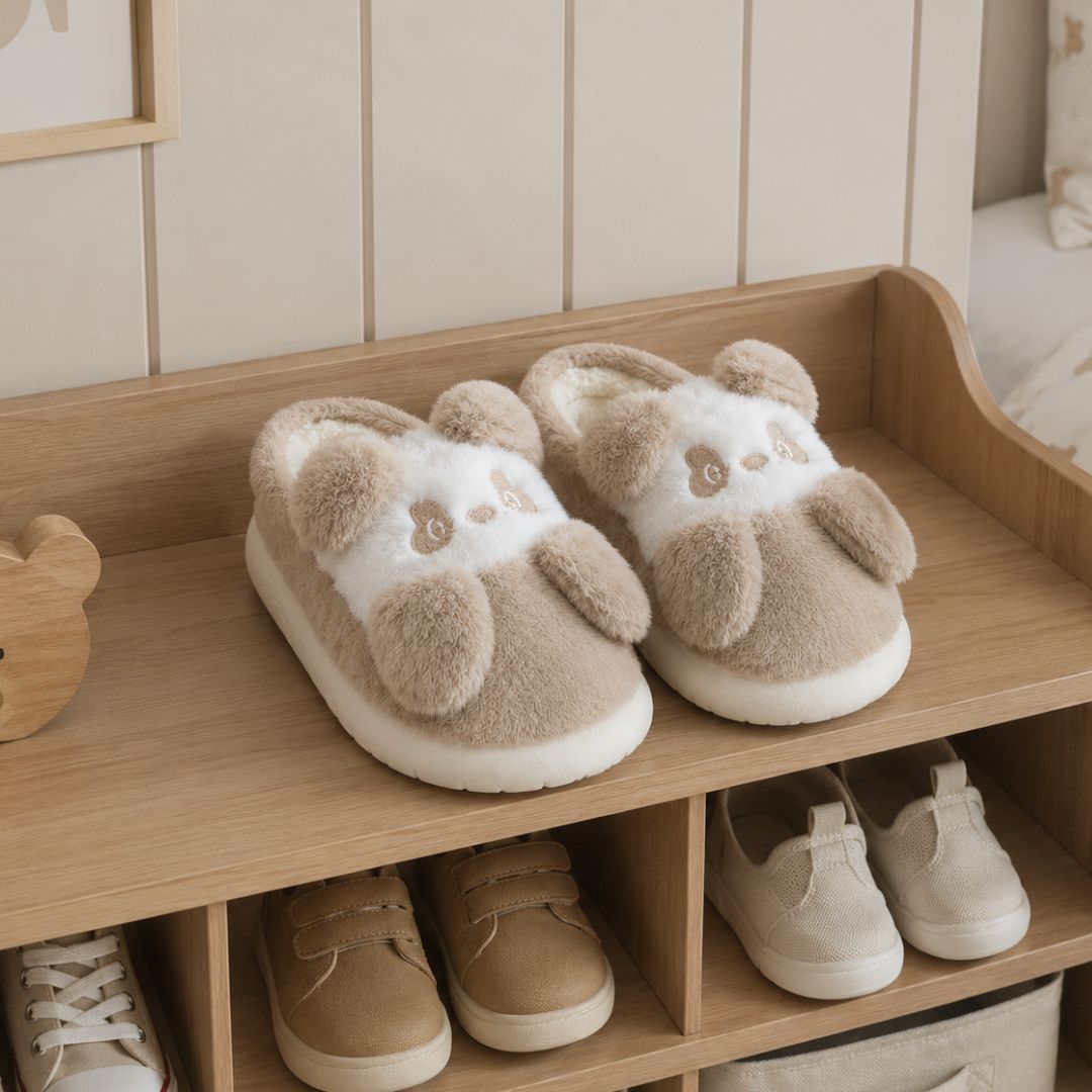 Pantufa Infantil Urso Panda Bege Frio Quarto Inverno Pelucia Menino Criança Aconchegante Térmica - Imagem 4