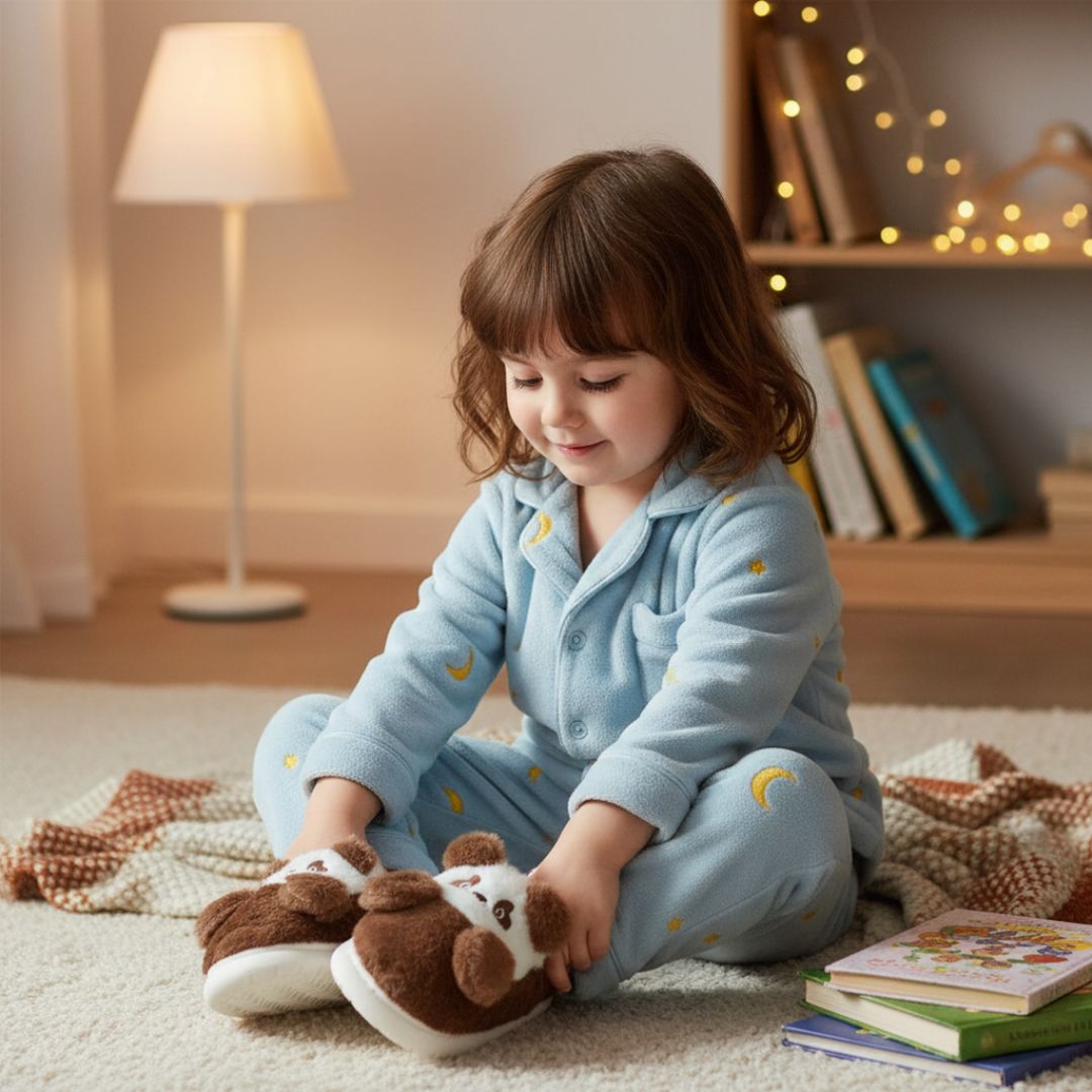 Pantufa Infantil Urso Panda Marrom Frio Quarto Inverno Pelucia Menino Menina Criança Aconchegante Térmica - Imagem 4