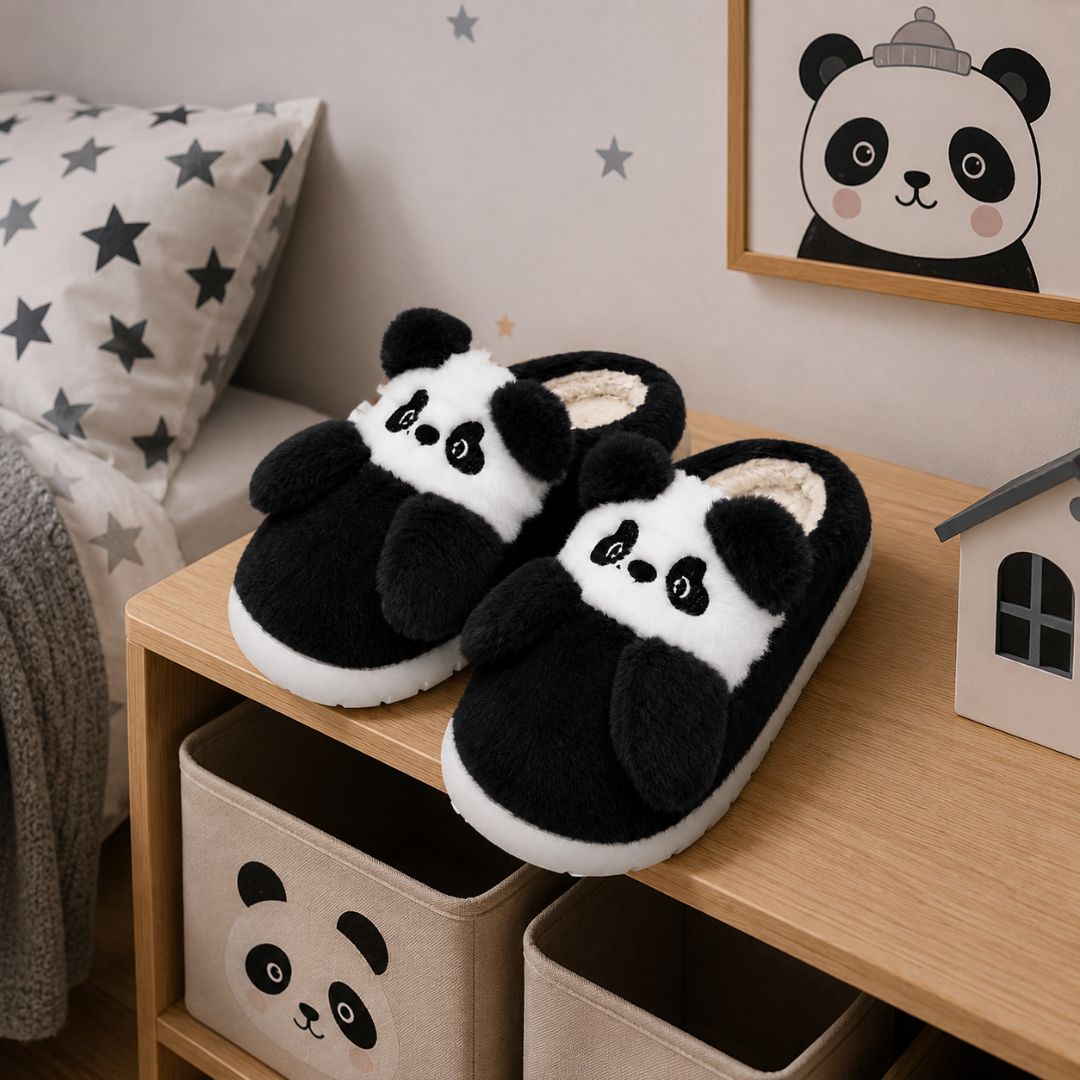 Pantufa Infantil Urso Panda Preto Frio Quarto Inverno Pelucia Menino Criança Aconchegante Térmica - Imagem 4