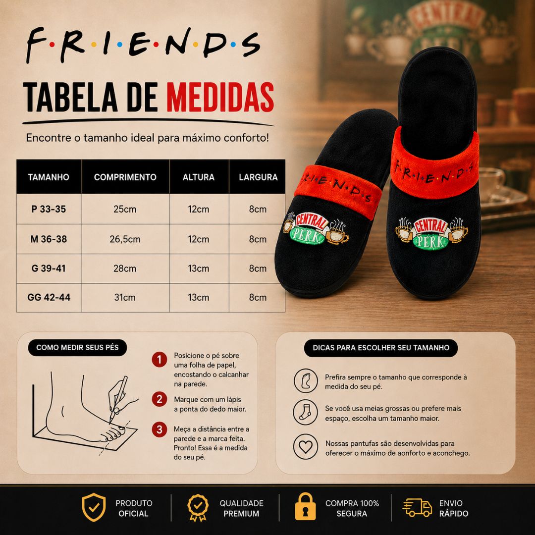 Pantufa Unissex Central Perk Preta Friends Série Estilosa Inverno Presente Filme Frio Quarto Fleece Confortavél Exclusiv - Imagem 5