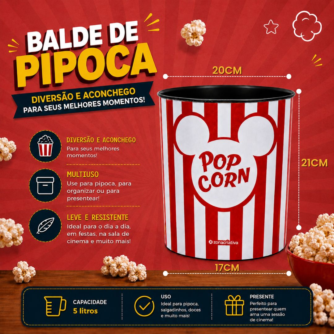 Kit Balde de Pipoca 5L Manta Mickey Mouse Minnie Namorados Série Filme Cinema Presente Inverno Frio Coleção - Imagem 5