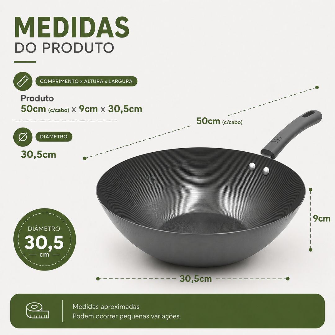 Panela Wok Grande 3,5L 30CM Cinza Profissional Gourmet Cozinha Jantar Almoço Salteados Legumes Carnes Presente Yaksoba - Imagem 5