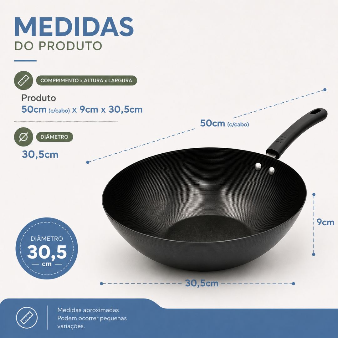 Panela Wok Grande 3,5L 30CM Profissional Gourmet Cozinha Jantar Almoço Salteados Legumes Carnes Presente - Imagem 5