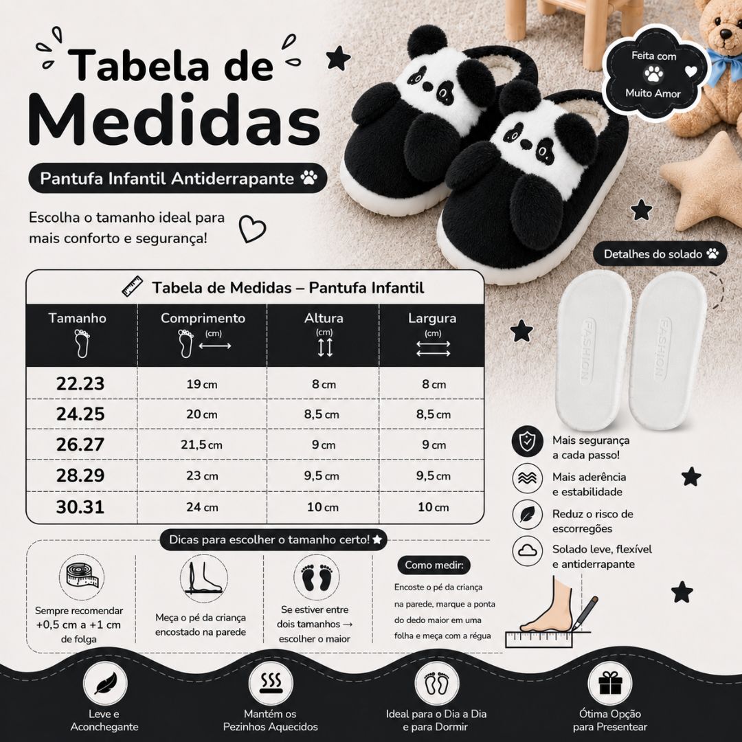 Pantufa Infantil Urso Panda Preto Frio Quarto Inverno Pelucia Menino Criança Aconchegante Térmica - Imagem 5