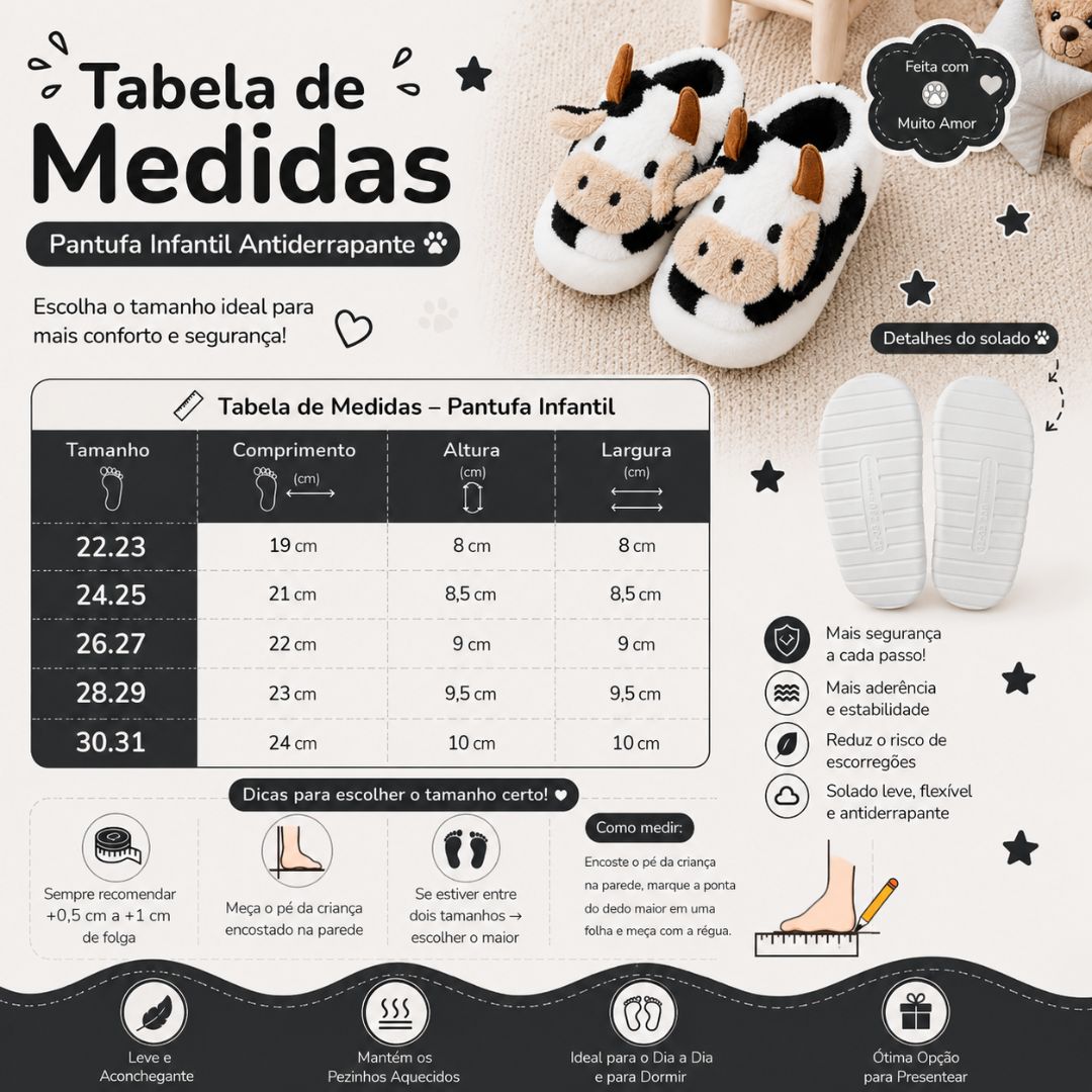 Pantufa Infantil Vaquinha Branco Chinelo Unissex Frio Menino Pelucia Inverno Criança Fazenda Aconchegante Menina Antider - Imagem 5
