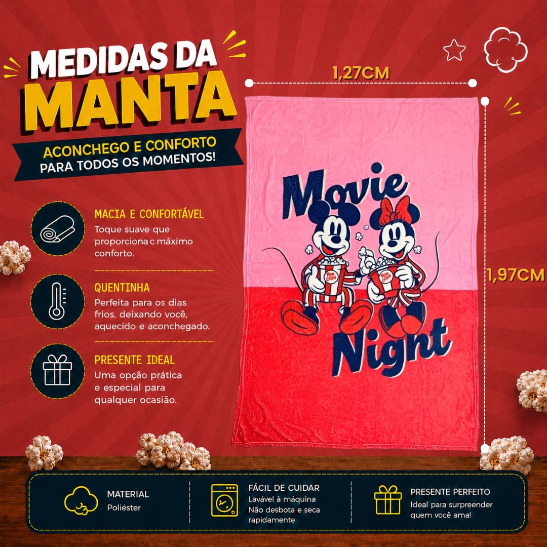 Kit Balde de Pipoca 5L Manta Mickey Mouse Minnie Namorados Série Filme Cinema Presente Inverno Frio Coleção - Imagem 6