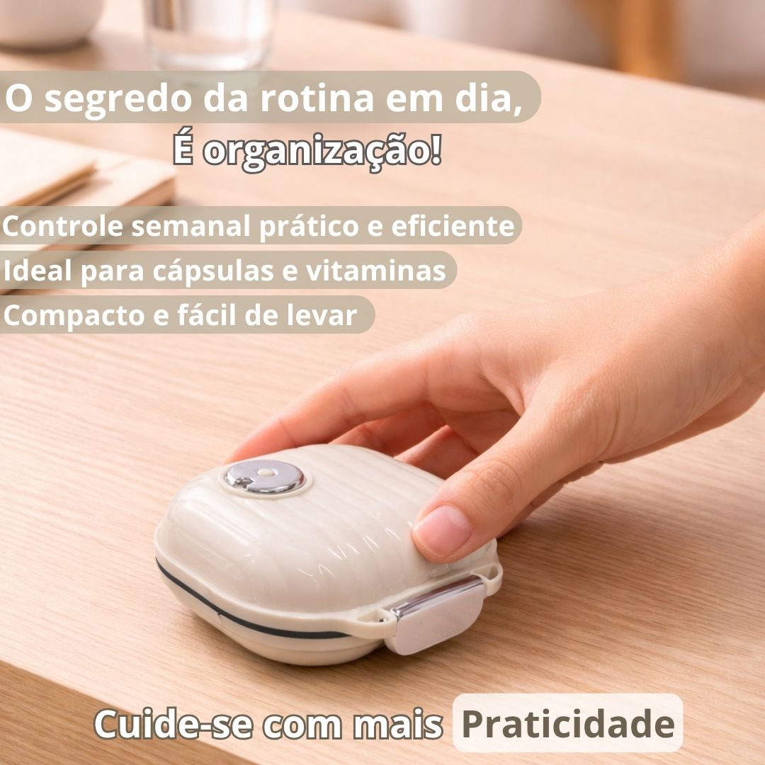 Caixa Comprimidos 7 Dias Preto Off White Porta Remédio Portátil Viagem Passeio - Imagem 7