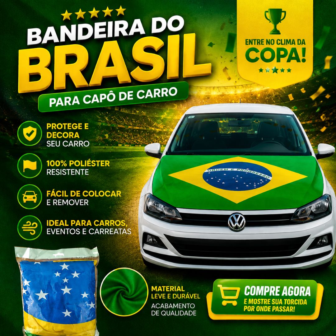 Capa Bandeira Do Brasil Capô De Carro Verde e Amarelo Copa Do Mundo Torcedor Jogo Futebol Torcida Brasileira - Imagem 2