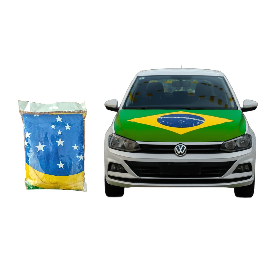 Capa Bandeira Do Brasil Capô De Carro Verde e Amarelo Copa Do Mundo Torcedor Jogo Futebol Torcida Brasileira