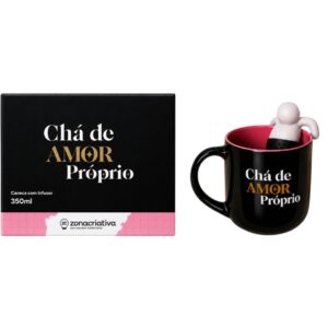 Caneca de Cerâmica 350 ml Com Infusor Frase Chá de Amor Próprio Mãe Amiga Presente Bebidas Quentes Minimalista Charmosa