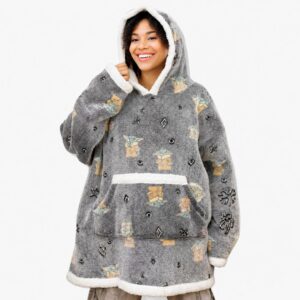 Cobertor Com Mangas Hoodie Adulto Cinza Peluciado Star Wars Baby Yoda Capuz Frio Inverno Quente Presente Aconchegante Co