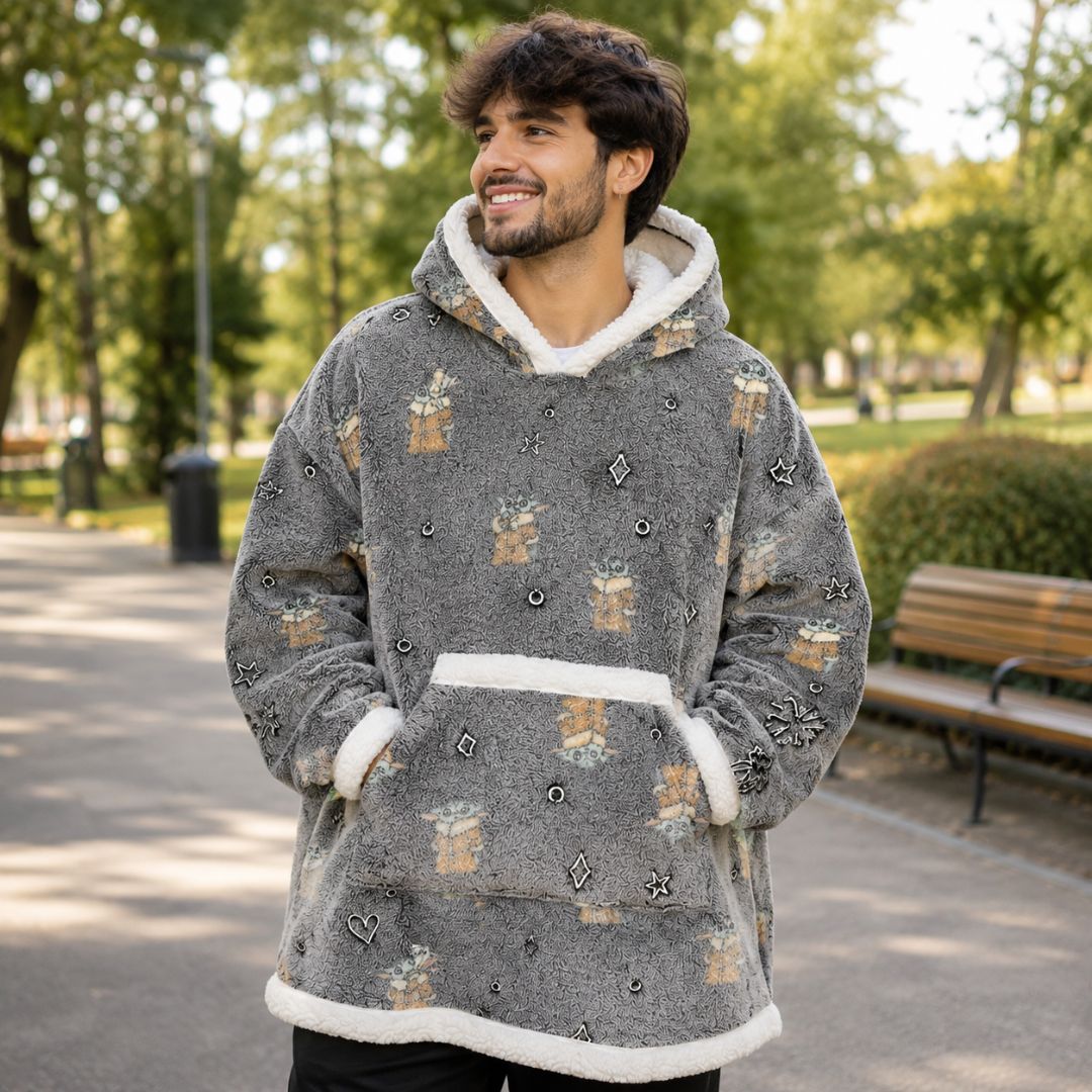 Cobertor Com Mangas Hoodie Adulto Cinza Peluciado Star Wars Baby Yoda Capuz Frio Inverno Quente Presente Aconchegante Co - Imagem 4