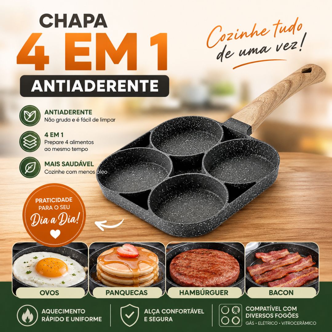 Frigideira Cinza Escuro Antiaderente Chapa 4 em 1 Indução - Imagem 2