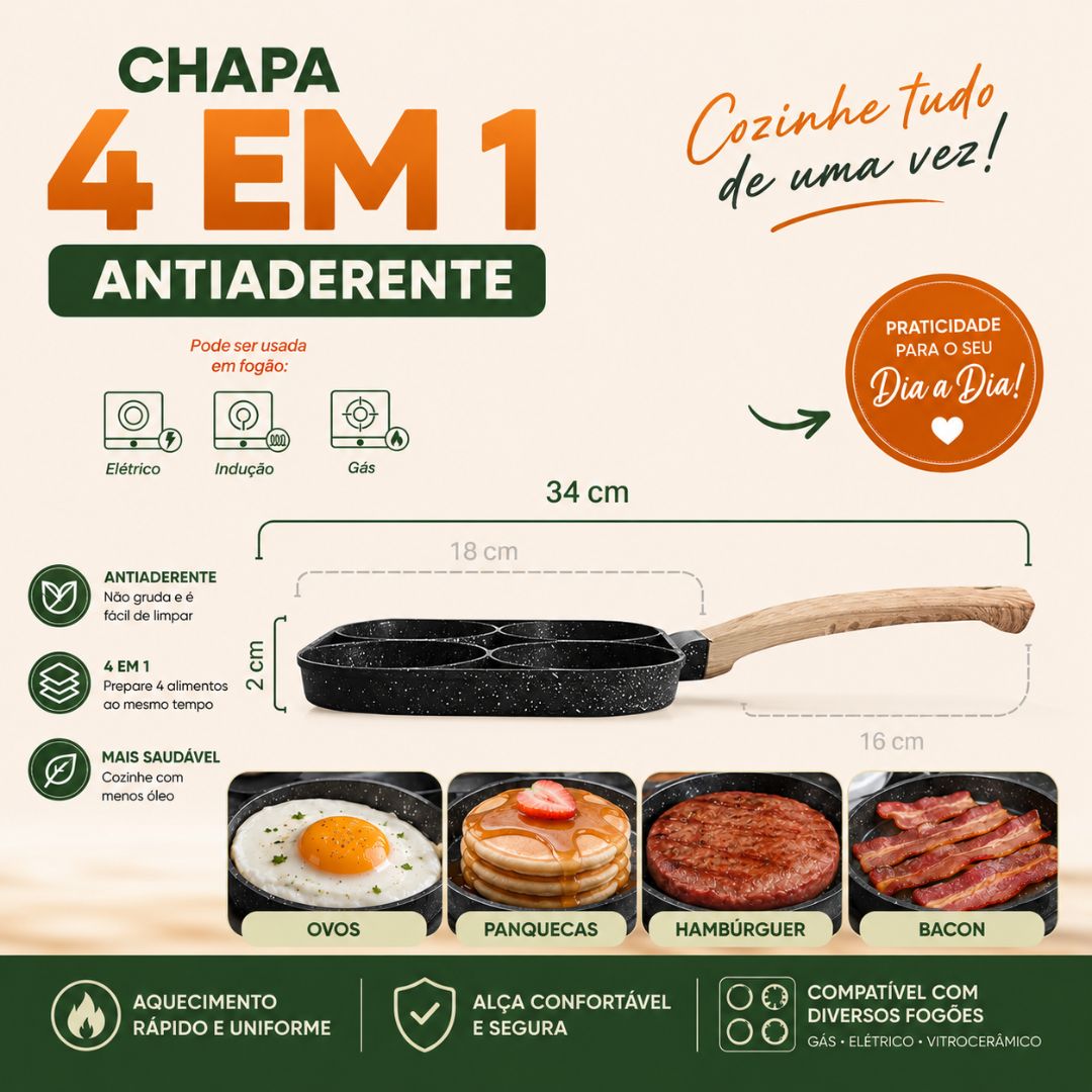 Frigideira Cinza Escuro Antiaderente Chapa 4 em 1 Indução - Imagem 5