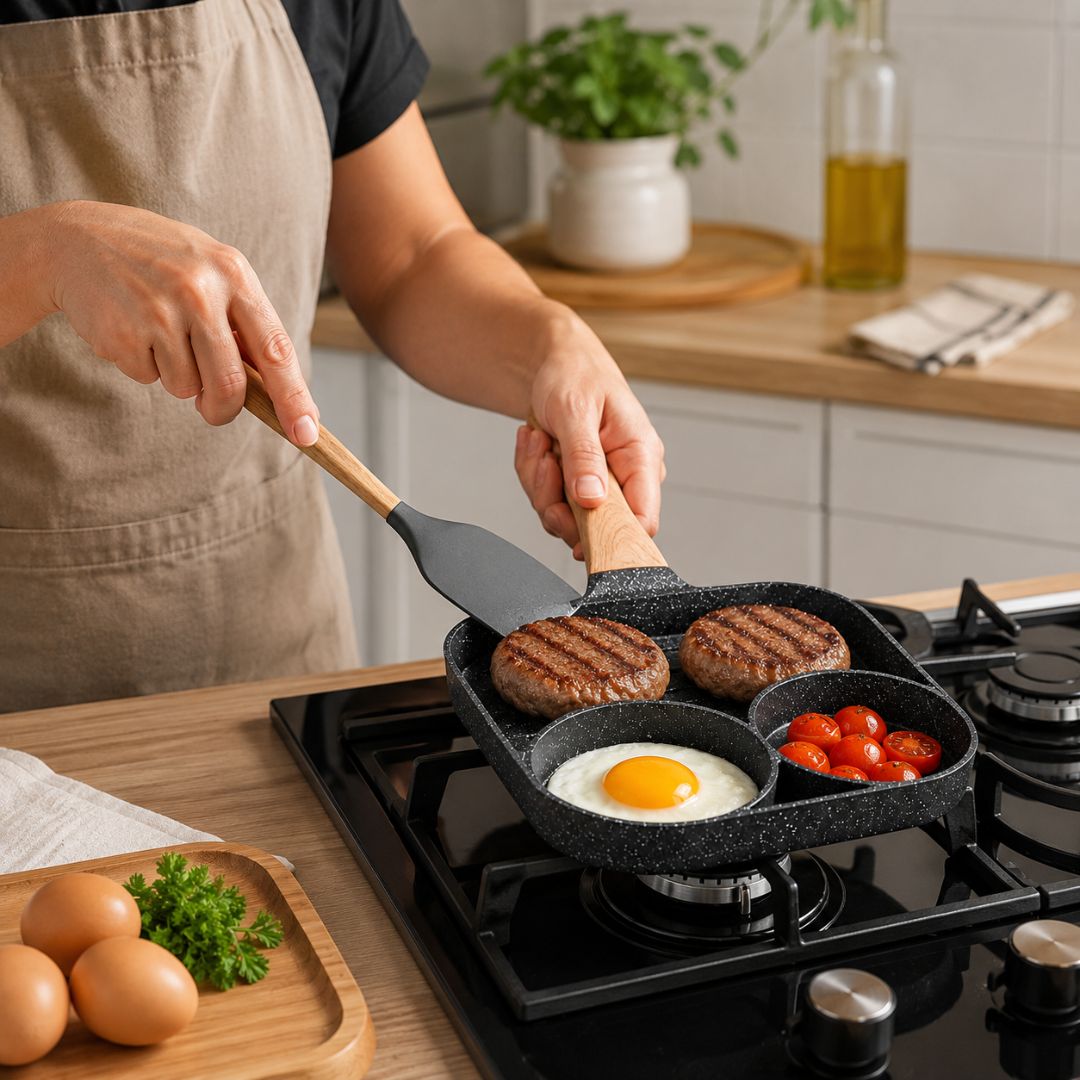 Frigideira Antiaderente Indução chapa 3 em 1 cinza Cozinha Lanche Jantar Almoço Design Moderno Prática - Imagem 5