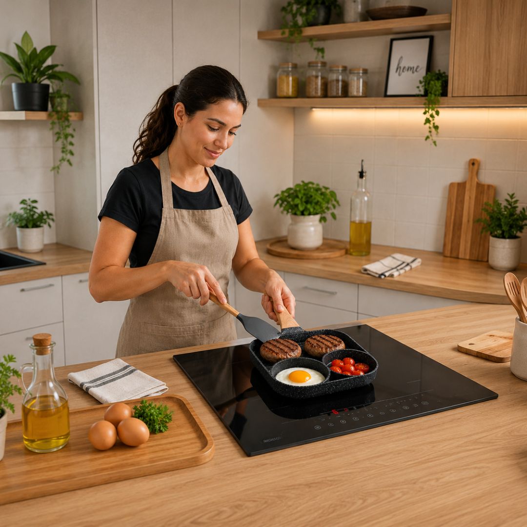 Frigideira Antiaderente Indução chapa 3 em 1 cinza Cozinha Lanche Jantar Almoço Design Moderno Prática - Imagem 4