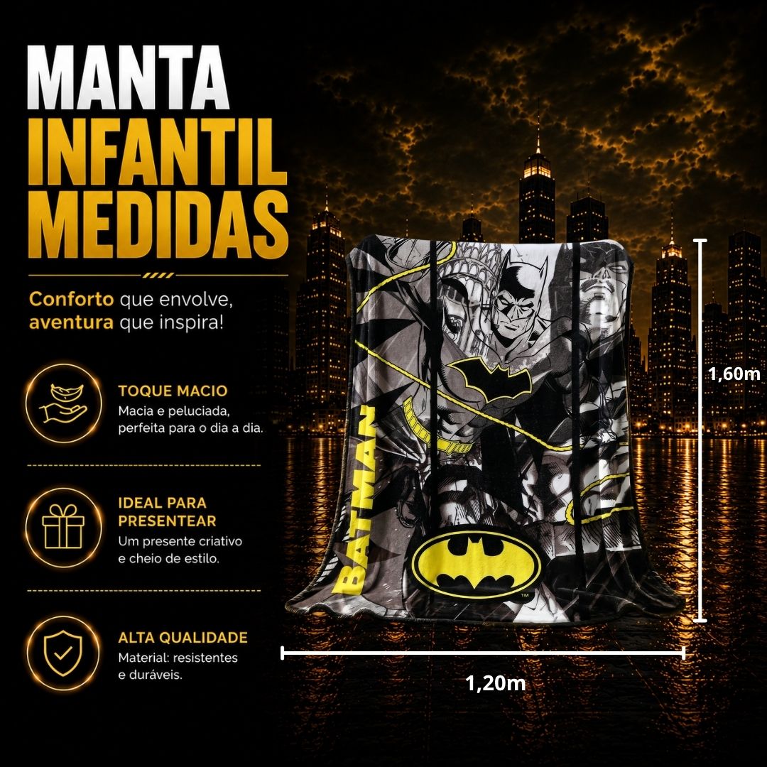 Kit Balde de Pipoca 5L Manta Batman Herói Dc Comics Inverno Frio Filme Cinema Colecionável Presente - Imagem 6