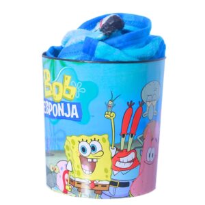 Kit Balde de Pipoca 5L Manta Bob Esponja Patrick Lula Molusco Seu Siriguejo Gary Série Filme Cinema Presente Inverno Fri