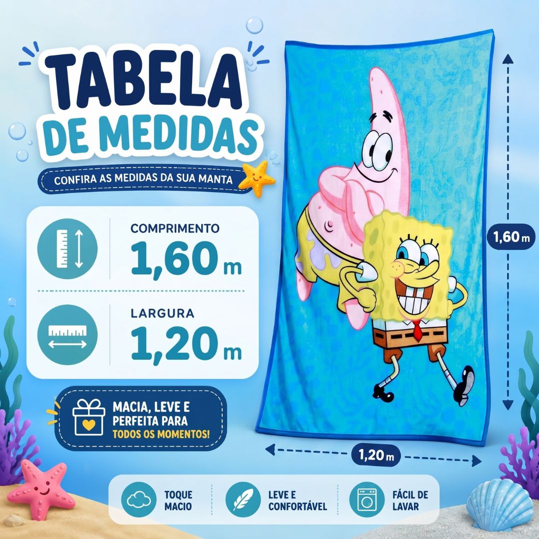 Kit Balde de Pipoca 5L Manta Bob Esponja Patrick Lula Molusco Seu Siriguejo Gary Série Filme Cinema Presente Inverno Fri - Imagem 6
