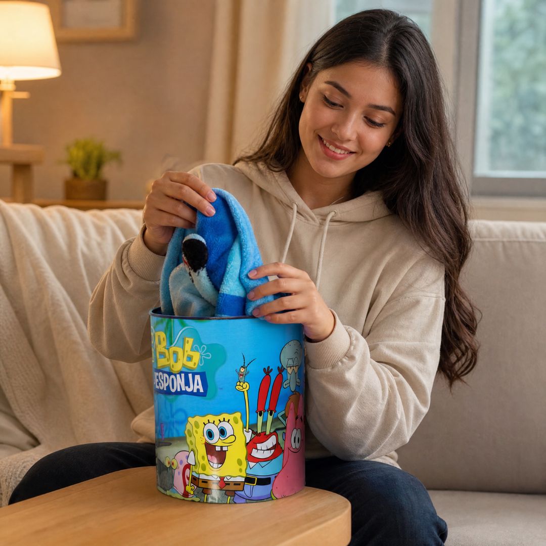 Kit Balde de Pipoca 5L Manta Bob Esponja Patrick Lula Molusco Seu Siriguejo Gary Série Filme Cinema Presente Inverno Fri - Imagem 3