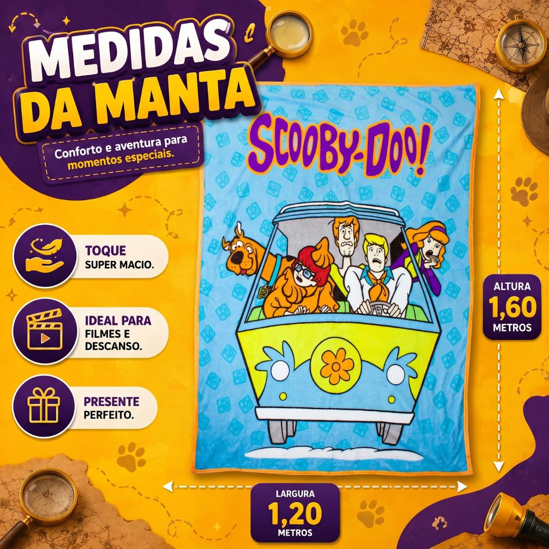 Kit Balde de Pipoca 5L Manta Scooby Doo Daphne Fred Velma Salsicha Série Filme Cinema Presente Inverno Frio Colecionável - Imagem 5