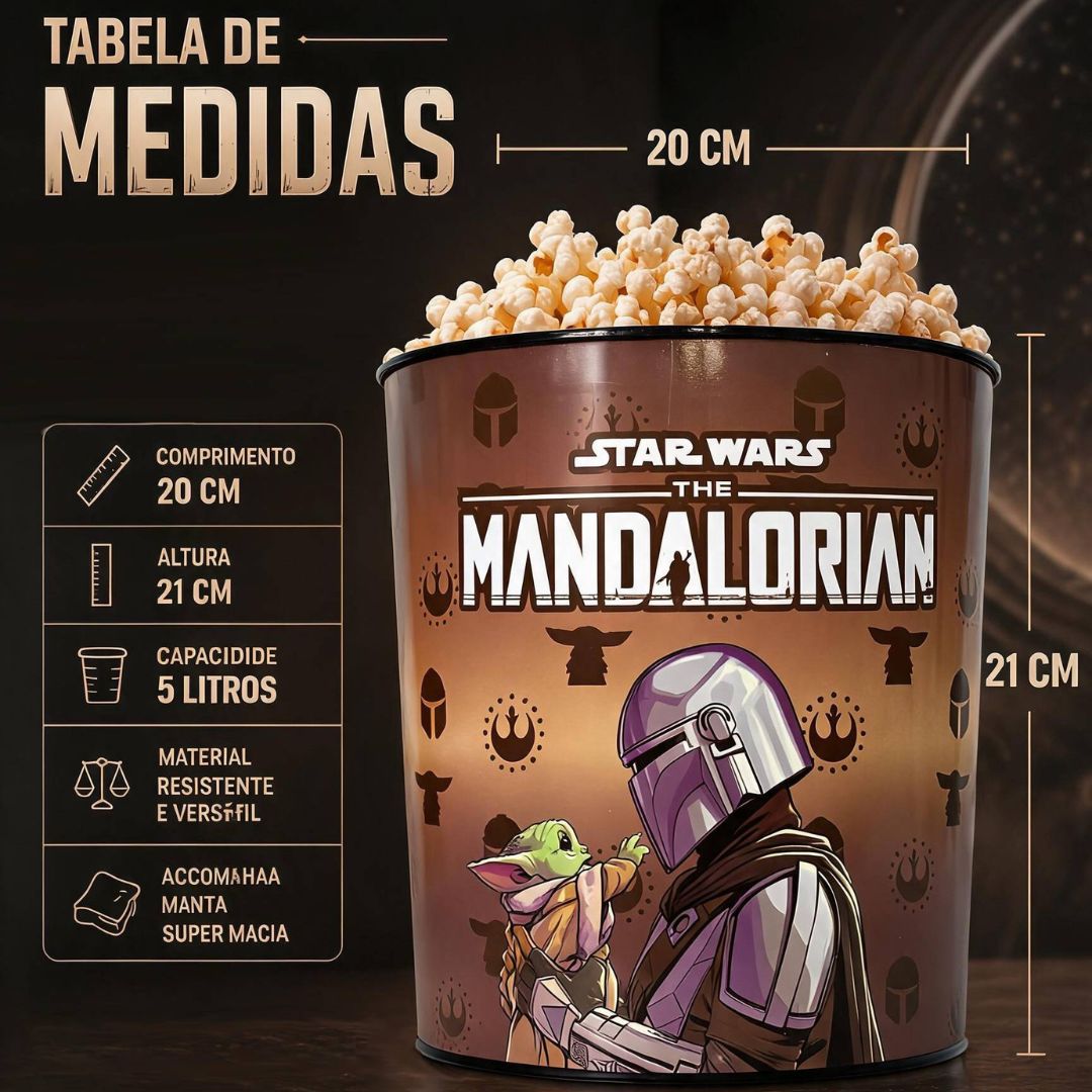 Kit Balde de Pipoca Manta Star Wars Baby Yoda Mandalorian Inverno Frio Filme Cinema Geek Colecionável Presente - Imagem 5