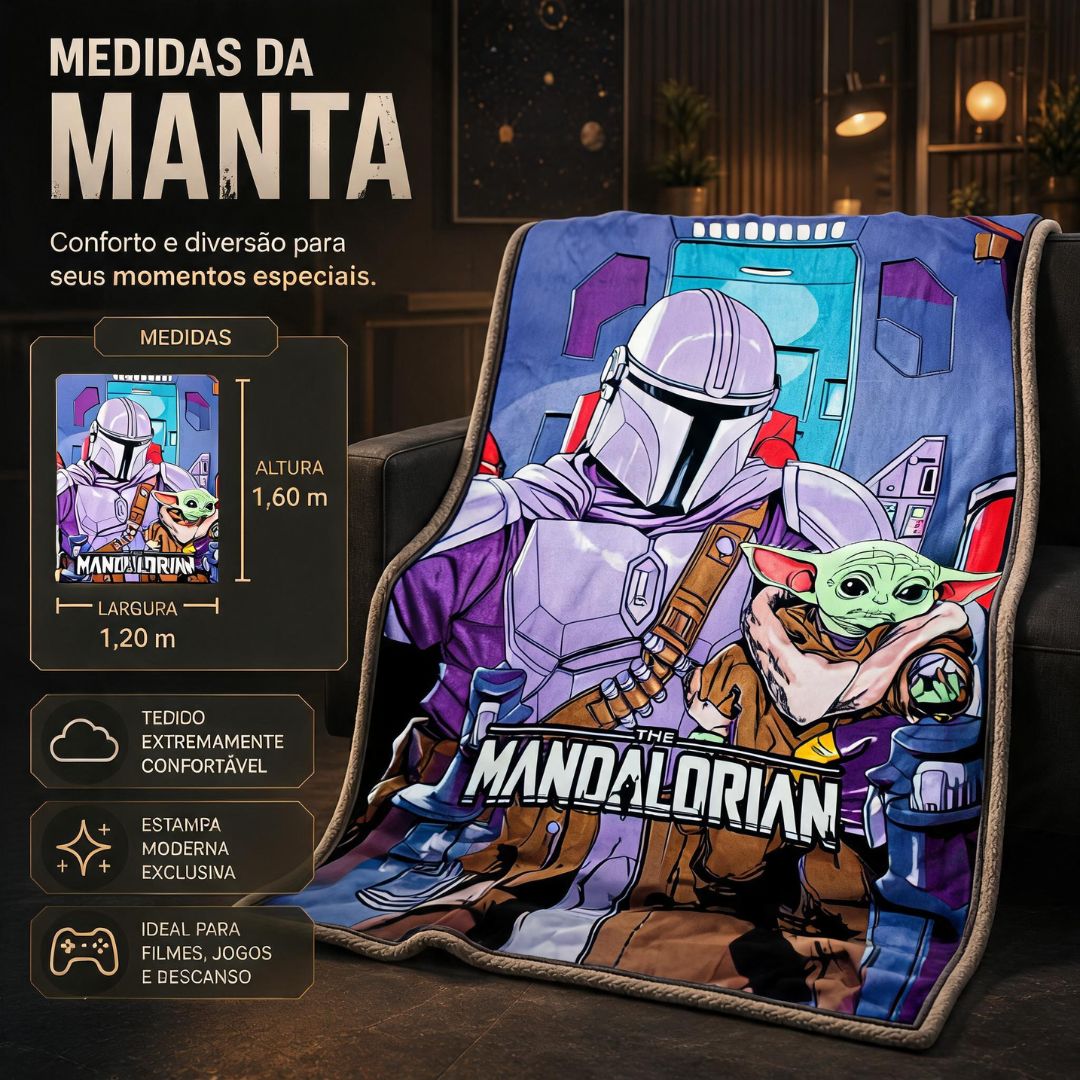 Kit Balde de Pipoca Manta Star Wars Baby Yoda Mandalorian Inverno Frio Filme Cinema Geek Colecionável Presente - Imagem 6