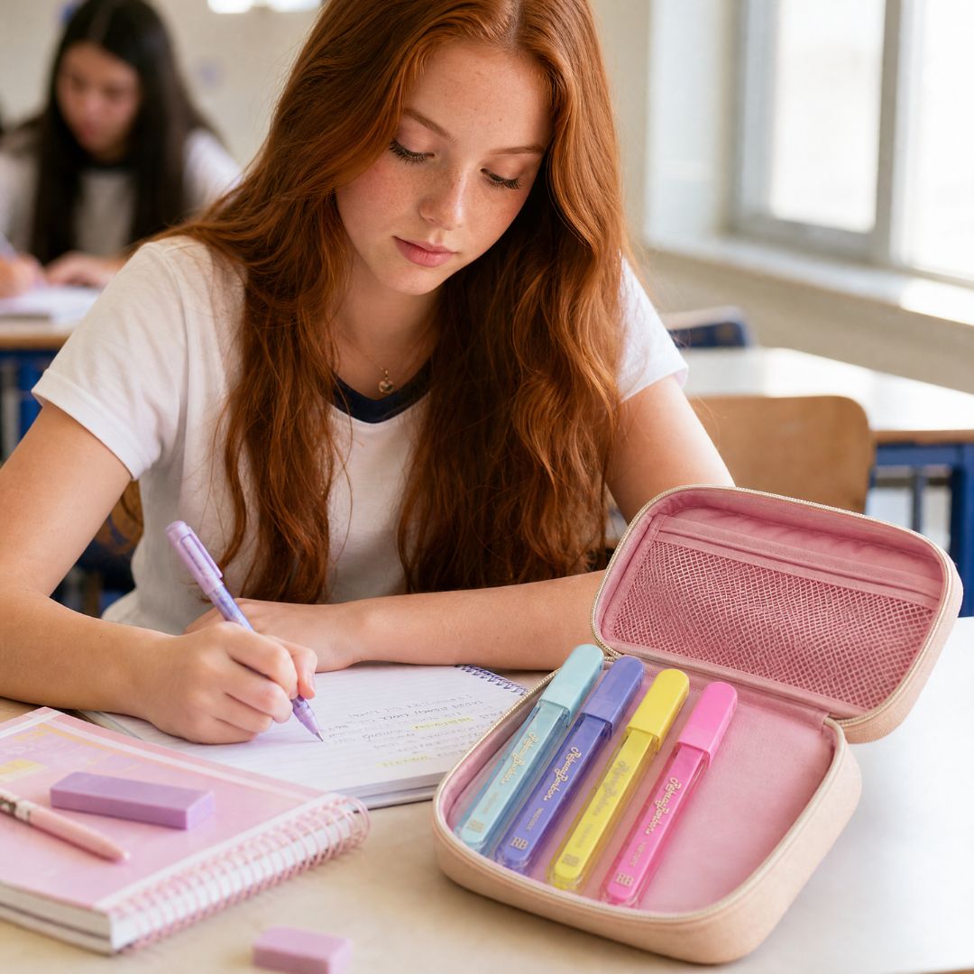 Marca Texto Rebecca Bonbon 4 Cores Escolar Escritório Organização Escolar Estudos Trabalho Anotações Tons Pastel - Imagem 4
